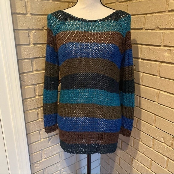 Theory Nimue Space Low Back Open Knit Tunic Sweater open knit stripe size Small - Picture 2 of 9
